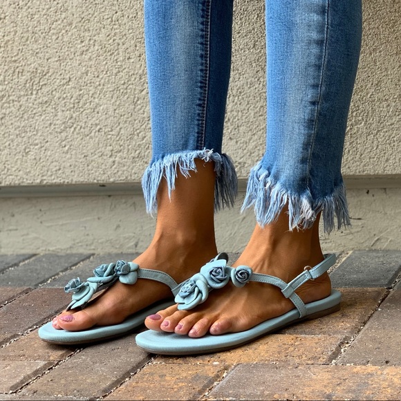 Blue Sky Roses T Strap Leather Slingback Sandal - Picture 3 of 7